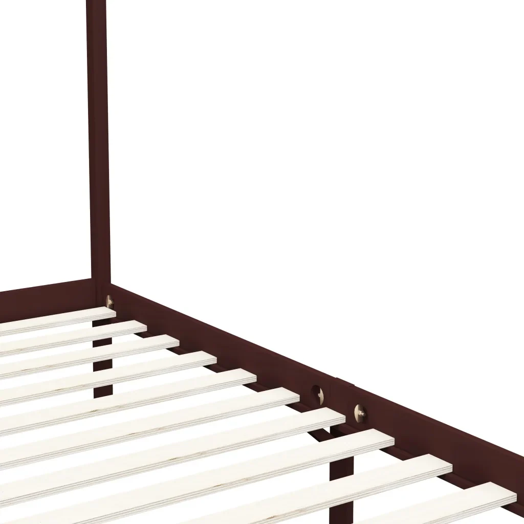 Letto singolo | Letto per adulti | Giroletto con Baldacchino senza Materasso Marrone Pino 90x200cm - Image 5
