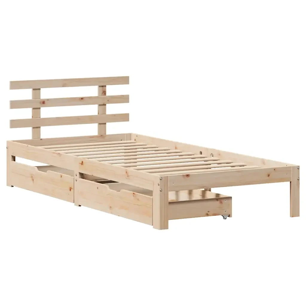 Letto singolo | Letto per adulti | Giroletto con Cassetti 100x200 cm Legno Massello di Pino - Image 4