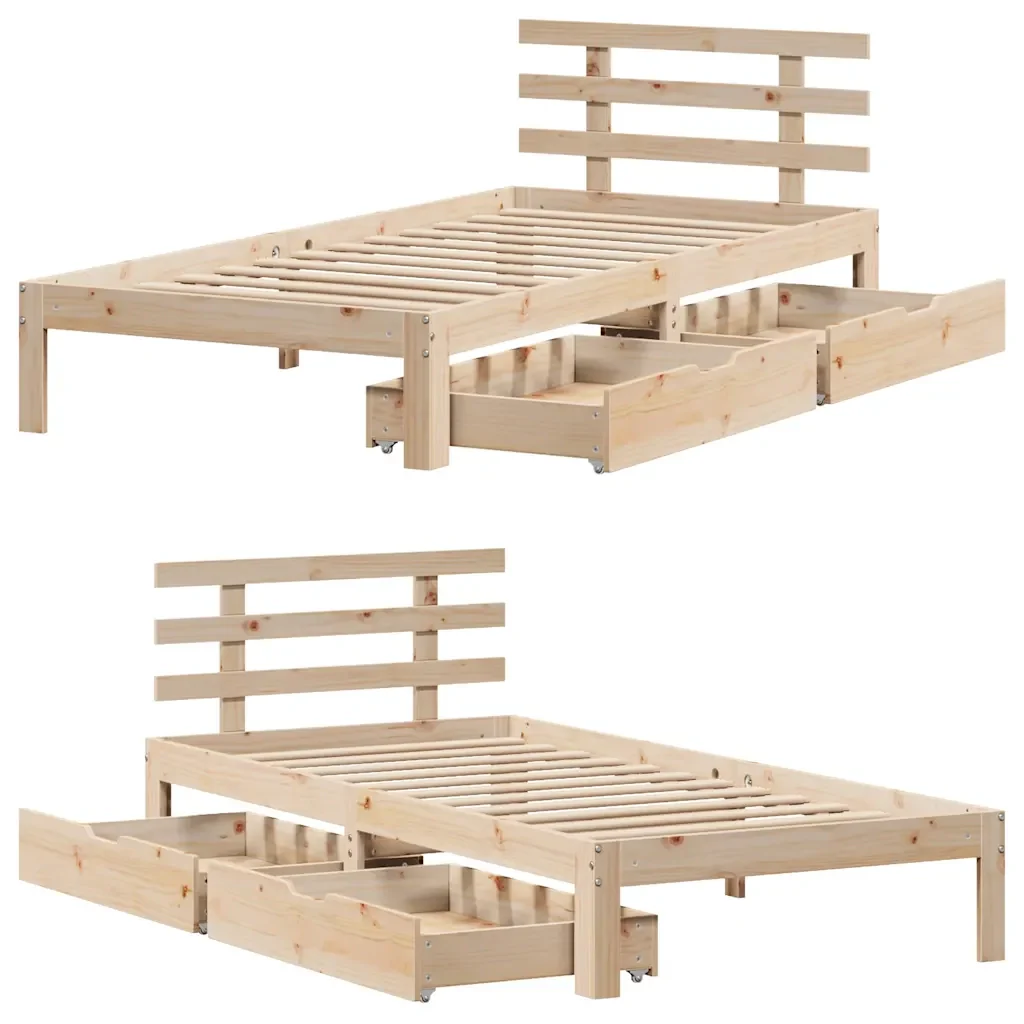 Letto singolo | Letto per adulti | Giroletto con Cassetti 100x200 cm Legno Massello di Pino - Image 9