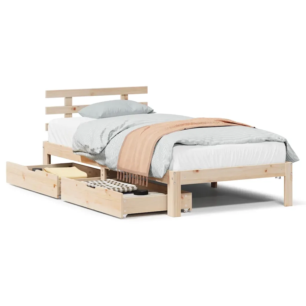 Letto singolo | Letto per adulti | Giroletto con Cassetti 75x190 cm in Legno Massello di Pino