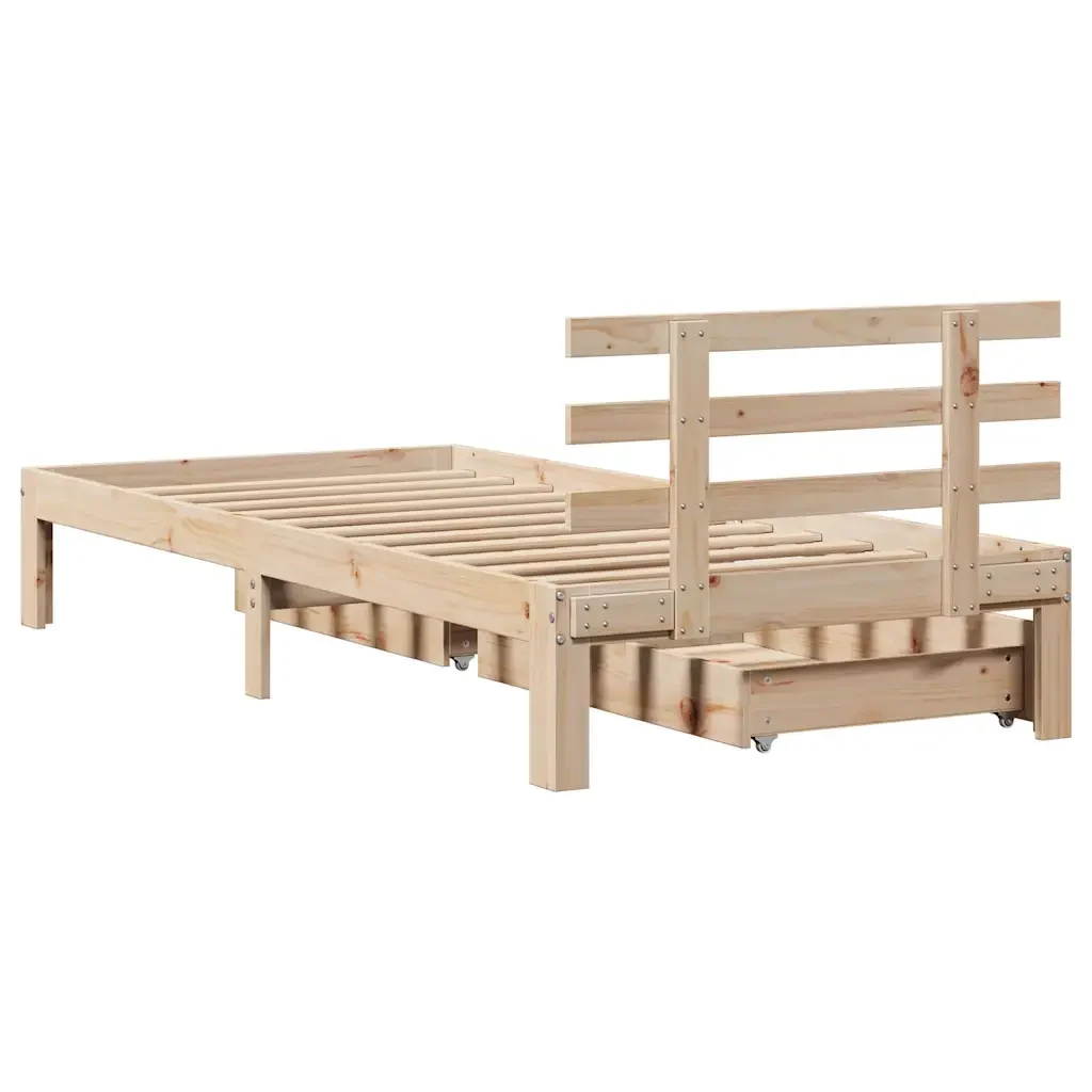 Letto singolo | Letto per adulti | Giroletto con Cassetti 90x190 cm in Legno Massello di Pino - Image 6
