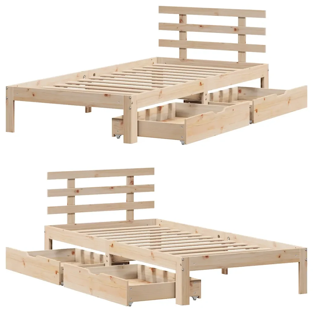 Letto singolo | Letto per adulti | Giroletto con Cassetti 90x190 cm in Legno Massello di Pino - Image 9