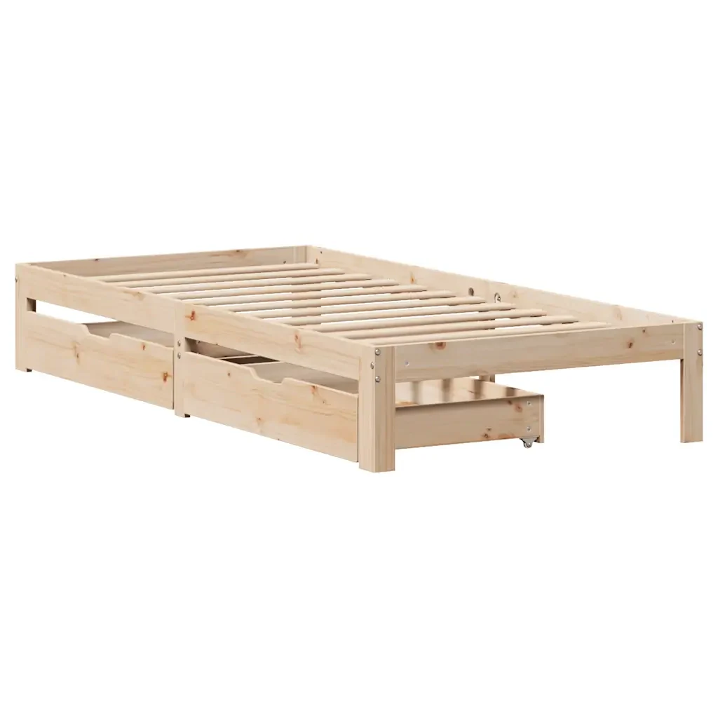 Letto singolo | Letto per adulti | Giroletto con Cassetti 90x190 cm in Legno Massello di Pino - Image 4