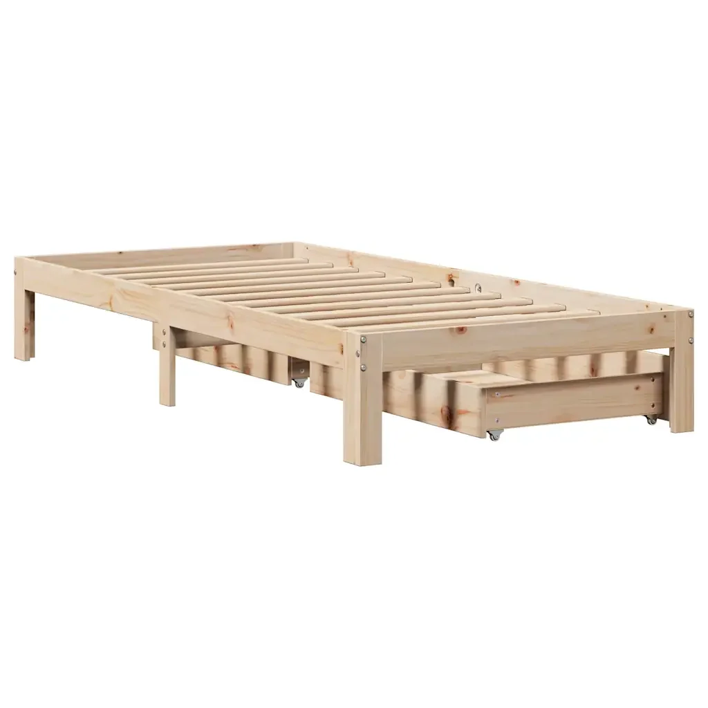 Letto singolo | Letto per adulti | Giroletto con Cassetti 90x190 cm in Legno Massello di Pino - Image 8