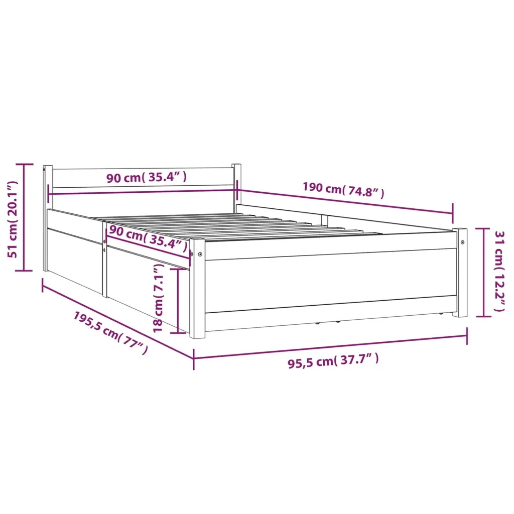Letto singolo | Letto per adulti | Giroletto con Cassetti 90x190 cm Single - Image 6