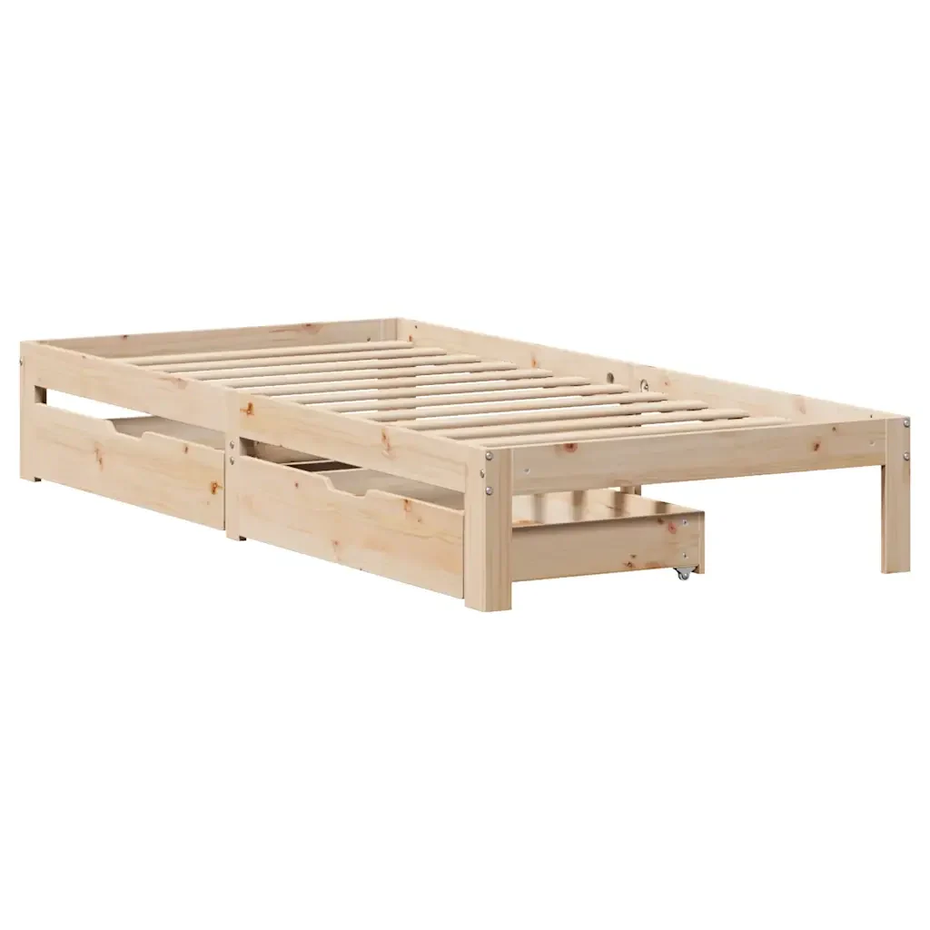Letto singolo | Letto per adulti | Giroletto con Cassetti 90x200 cm in Legno Massello di Pino - Image 4