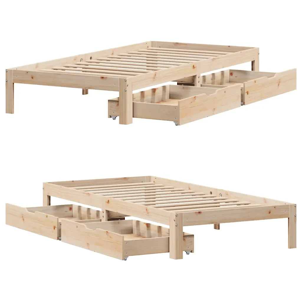Letto singolo | Letto per adulti | Giroletto con Cassetti 90x200 cm in Legno Massello di Pino - Image 9