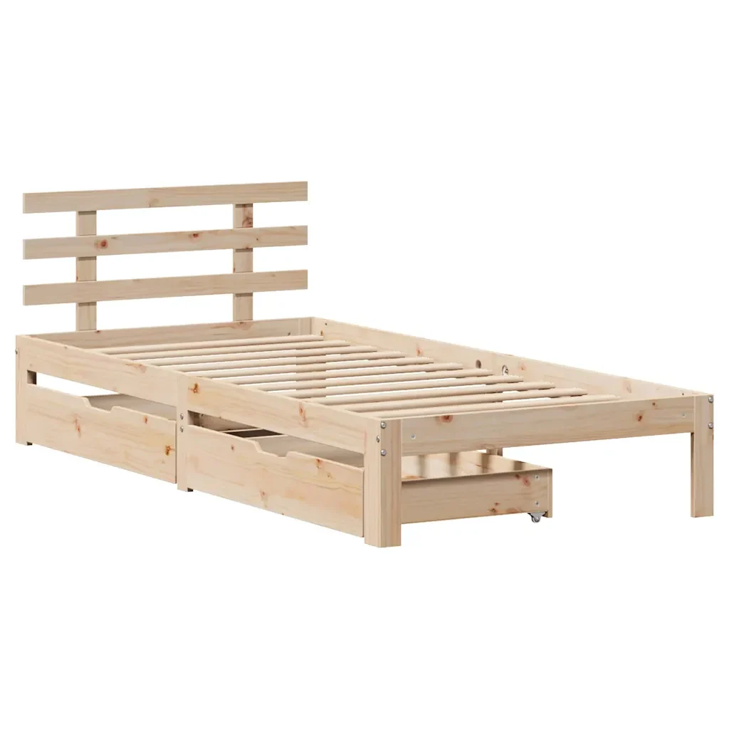 Letto singolo | Letto per adulti | Giroletto con Cassetti 90x200 cm in Legno Massello di Pino - Image 4