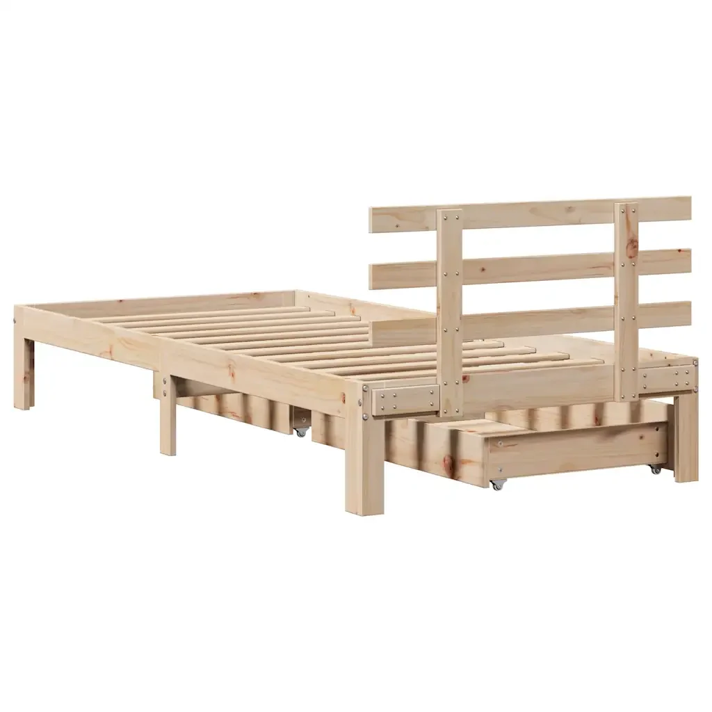 Letto singolo | Letto per adulti | Giroletto con Cassetti 90x200 cm in Legno Massello di Pino - Image 6