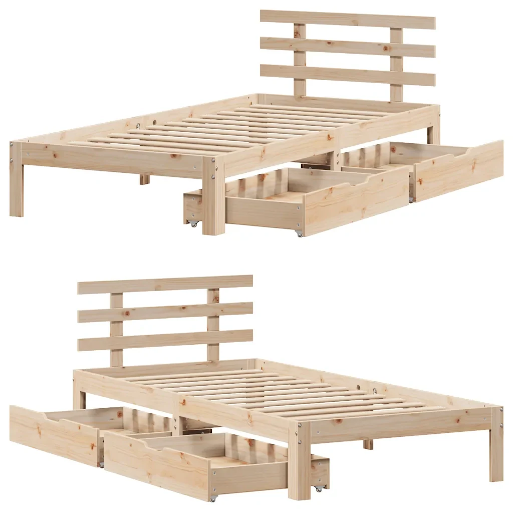 Letto singolo | Letto per adulti | Giroletto con Cassetti 90x200 cm in Legno Massello di Pino - Image 9