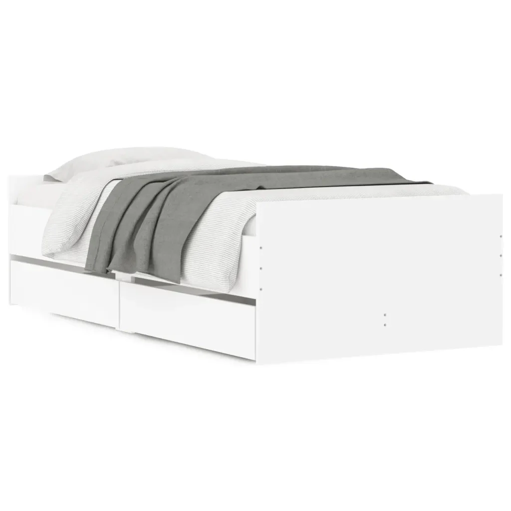 Letto singolo | Letto per adulti | Giroletto con Cassetti Bianco 100x200 cm