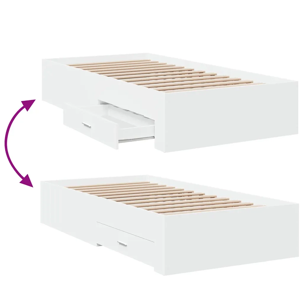 Letto singolo | Letto per adulti | Giroletto con Cassetti Bianco 100x200 cm in Legno Multistrato - Image 7