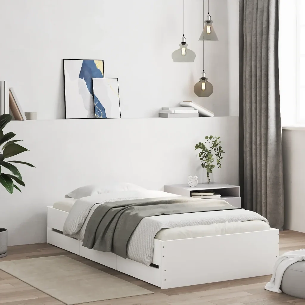 Letto singolo | Letto per adulti | Giroletto con Cassetti Bianco 100x200 cm in Legno Multistrato - Image 2