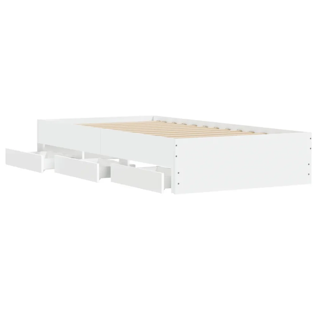 Letto singolo | Letto per adulti | Giroletto con Cassetti Bianco 100x200 cm in Legno Multistrato - Image 5