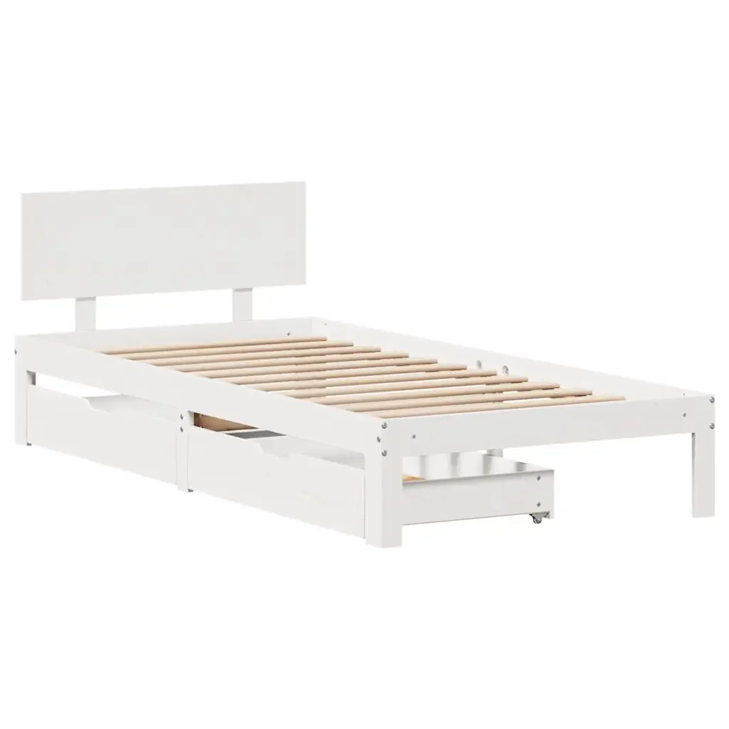Letto singolo | Letto per adulti | Giroletto con Cassetti Bianco 100x200 cm Legno Massello di Pino - Image 3