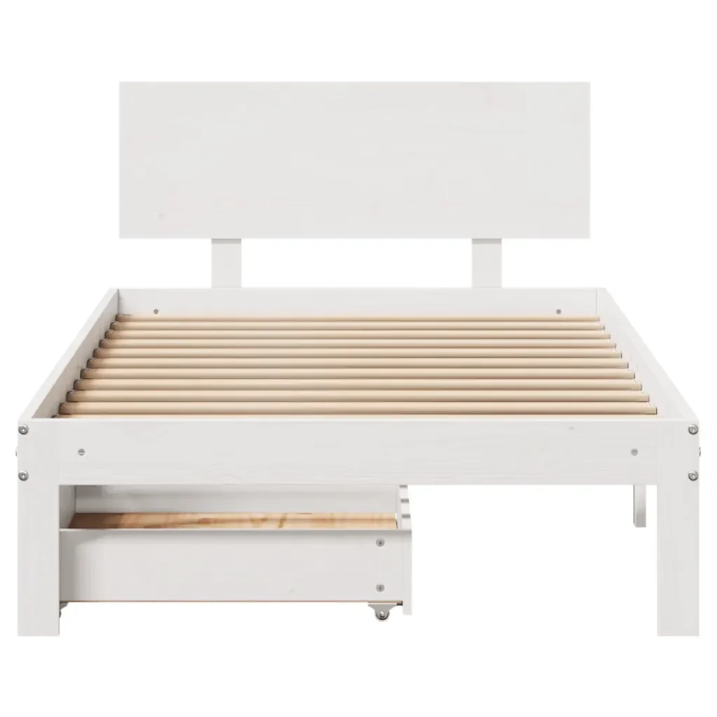 Letto singolo | Letto per adulti | Giroletto con Cassetti Bianco 100x200 cm Legno Massello di Pino - Image 4