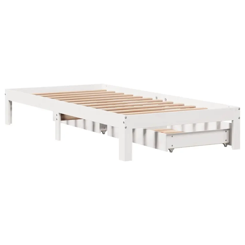 Letto singolo | Letto per adulti | Giroletto con Cassetti Bianco 100x200 cm Legno Massello di Pino - Image 8