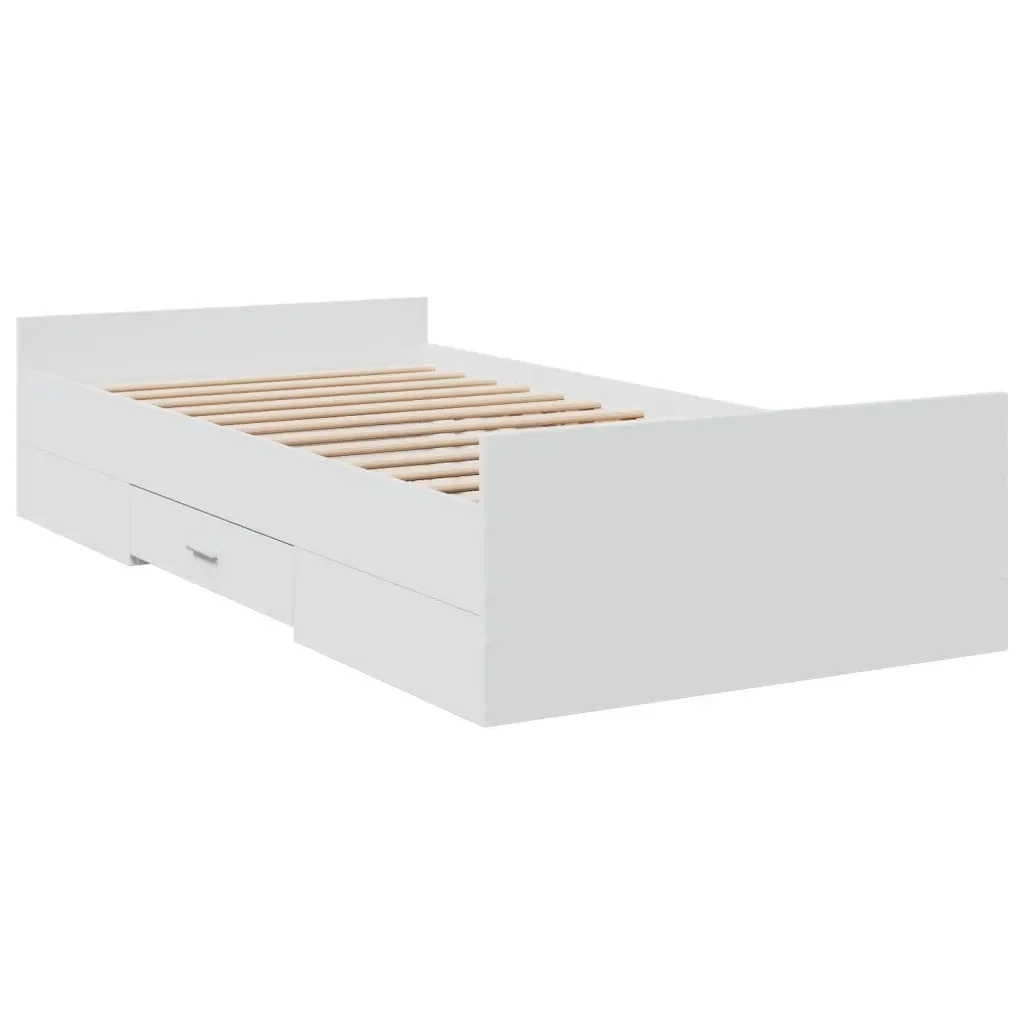 Letto singolo | Letto per adulti | Giroletto con Cassetti Bianco 75x190 cm in Legno Multistrato - Image 3
