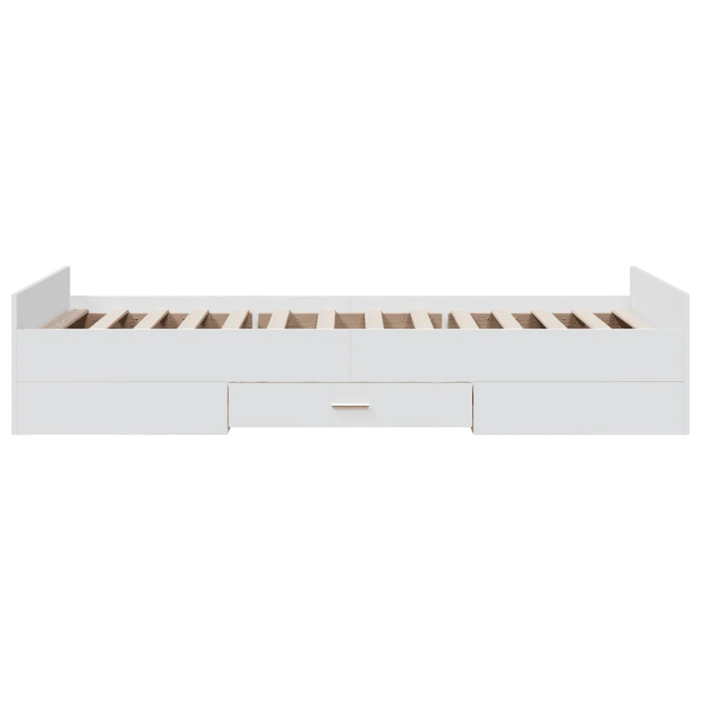 Letto singolo | Letto per adulti | Giroletto con Cassetti Bianco 75x190 cm in Legno Multistrato - Image 5