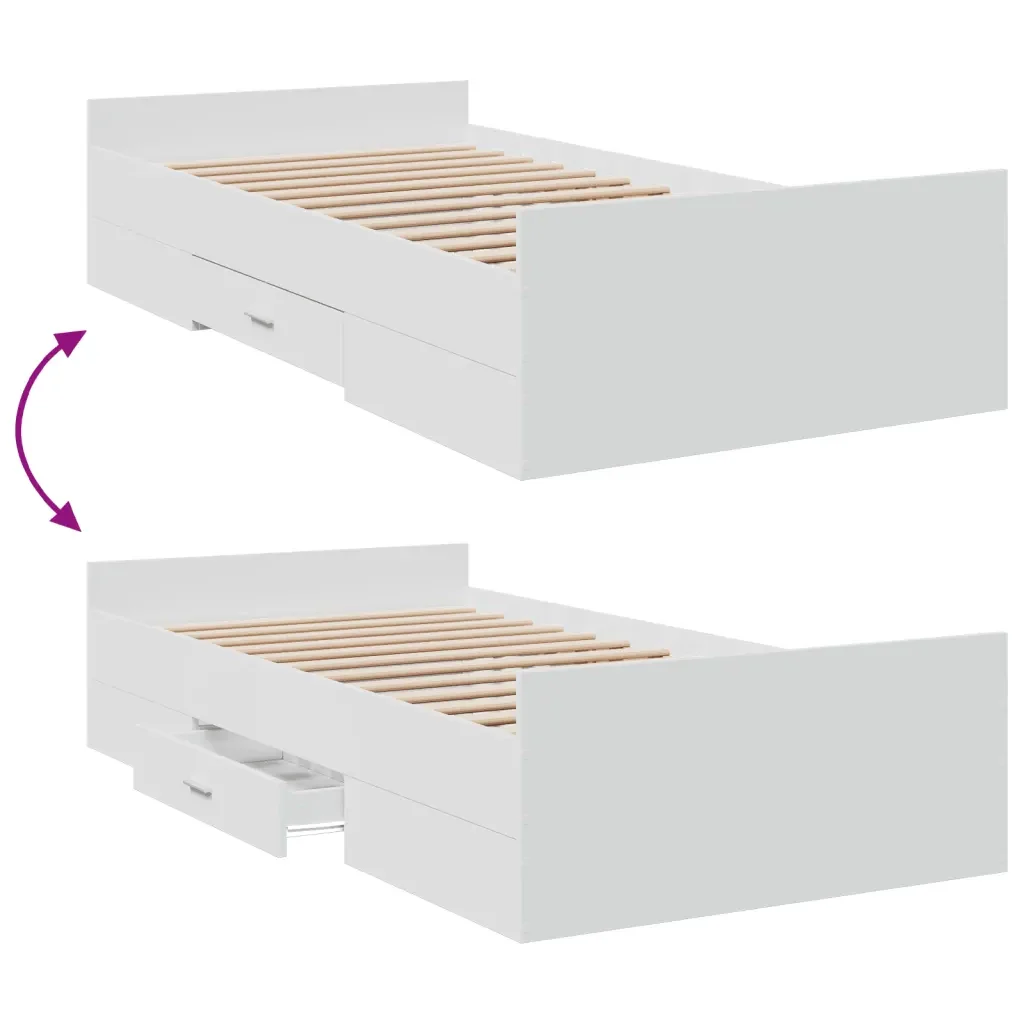 Letto singolo | Letto per adulti | Giroletto con Cassetti Bianco 75x190 cm in Legno Multistrato - Image 7