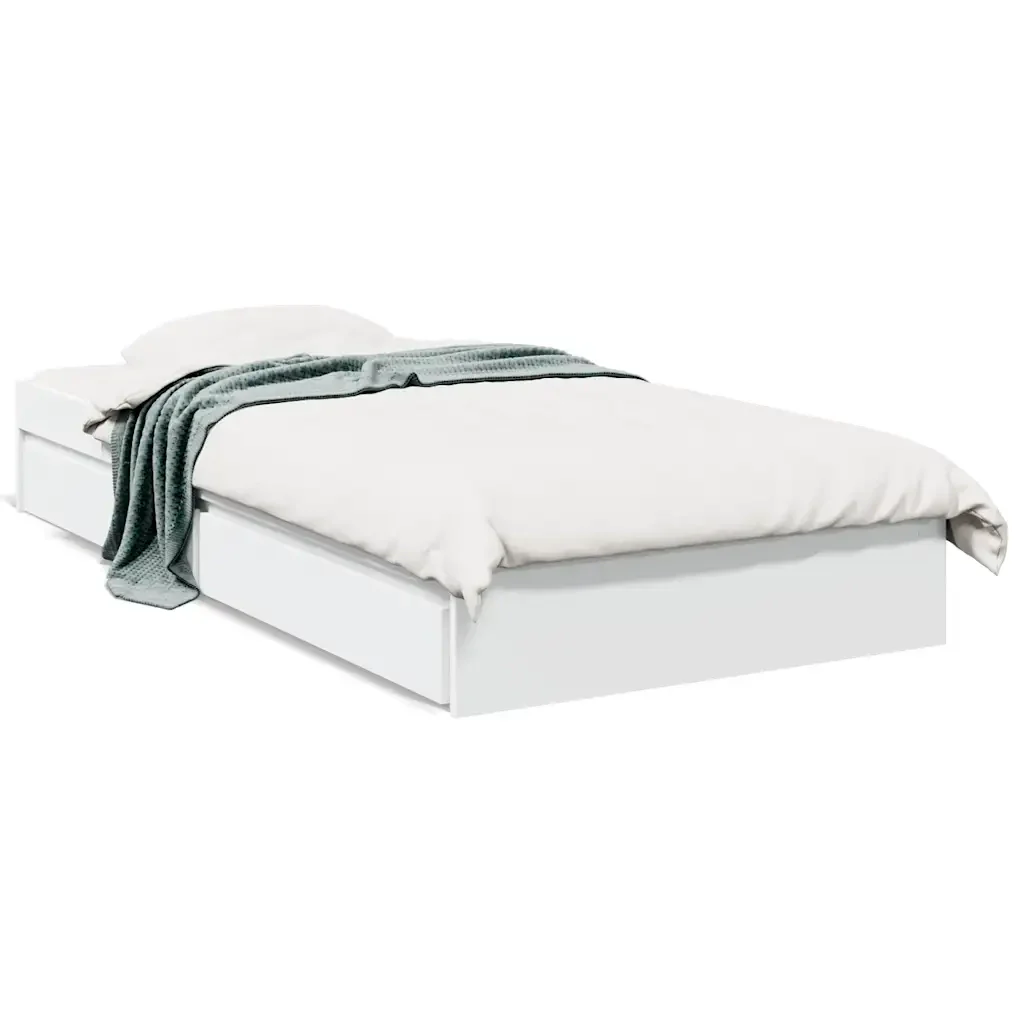 Letto singolo | Letto per adulti | Giroletto con Cassetti Bianco 75x190 cm in Legno Multistrato