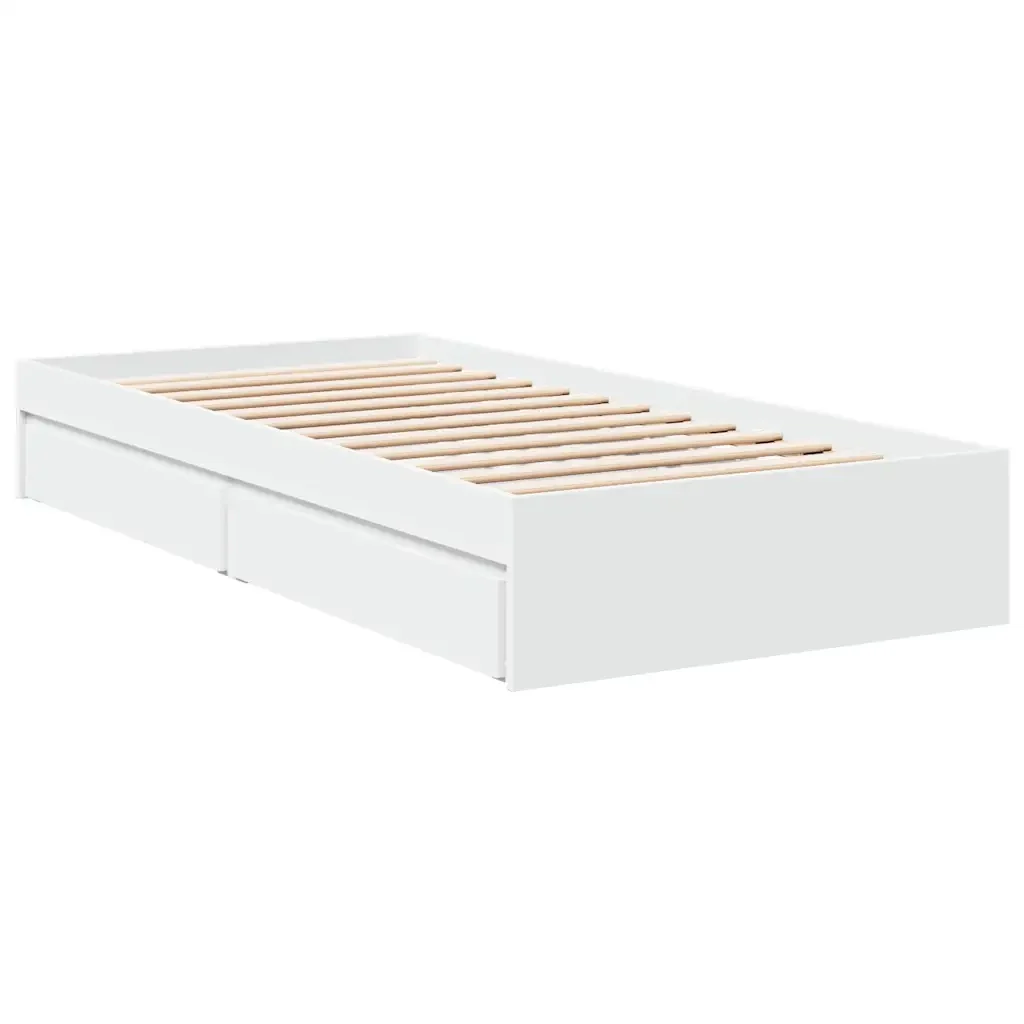 Letto singolo | Letto per adulti | Giroletto con Cassetti Bianco 75x190 cm in Legno Multistrato - Image 3