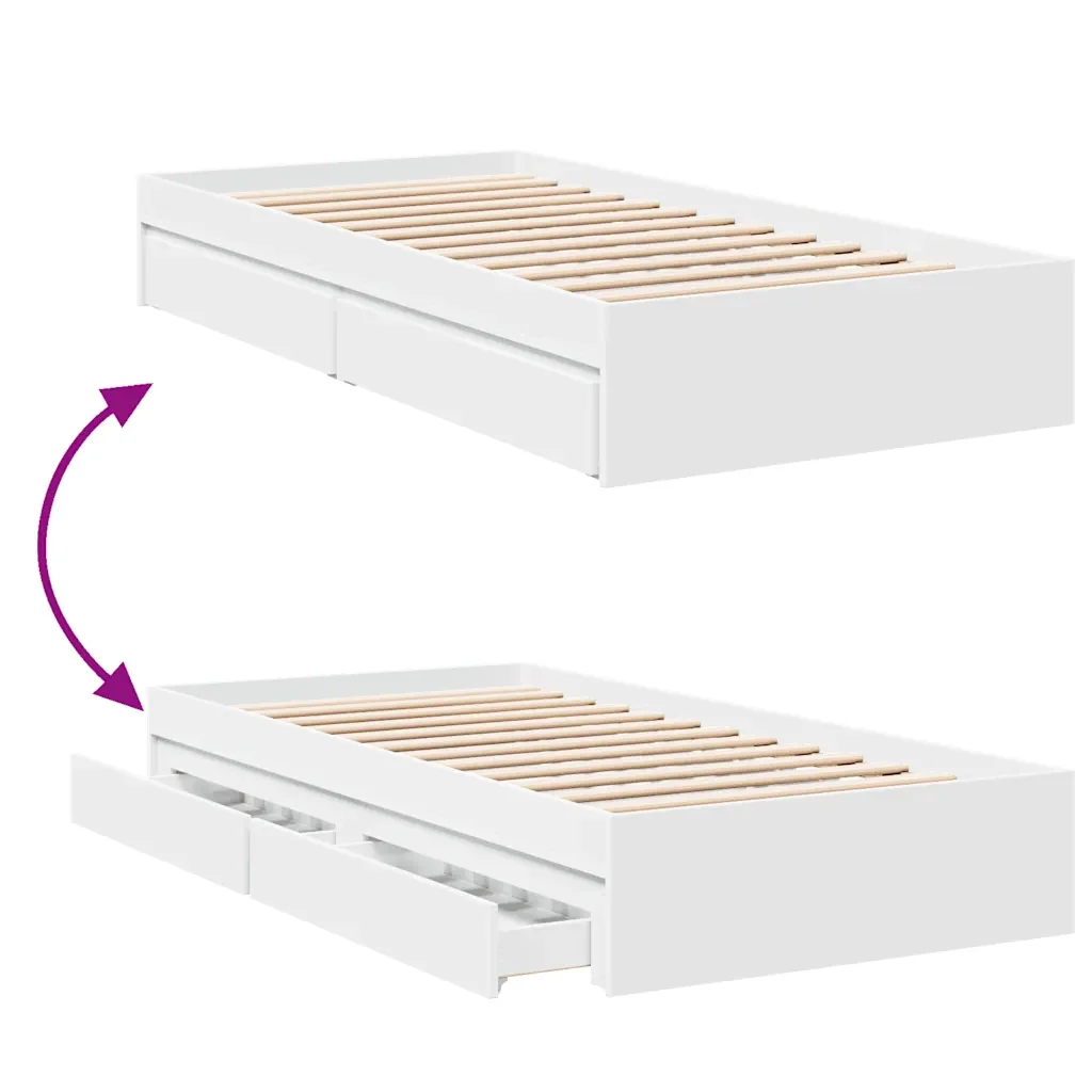 Letto singolo | Letto per adulti | Giroletto con Cassetti Bianco 75x190 cm in Legno Multistrato - Image 7