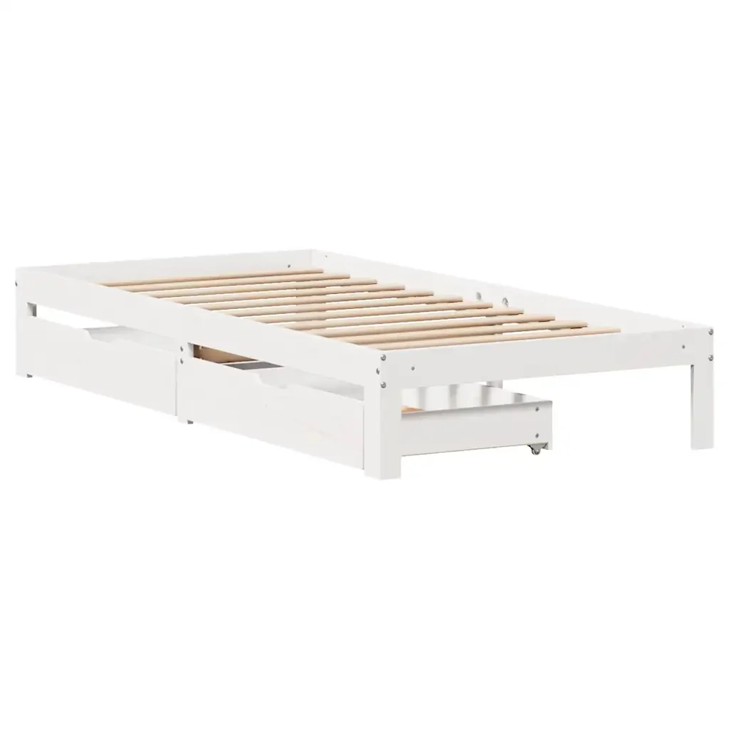 Letto singolo | Letto per adulti | Giroletto con Cassetti Bianco 75x190 cm Legno Massello di Pino - Image 3