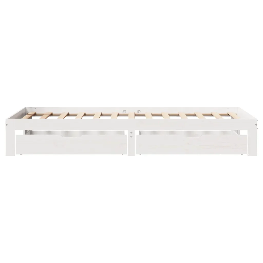 Letto singolo | Letto per adulti | Giroletto con Cassetti Bianco 75x190 cm Legno Massello di Pino - Image 7