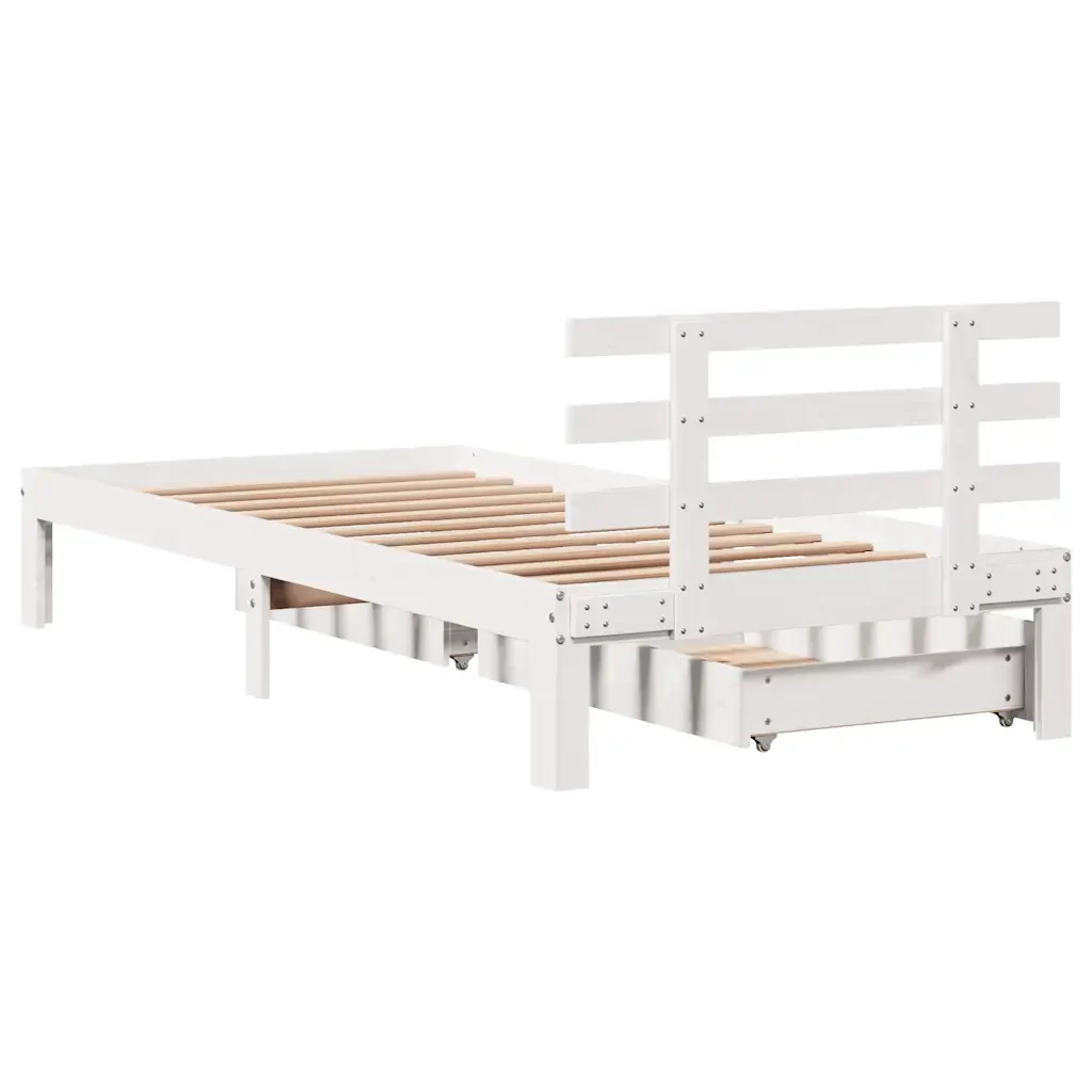 Letto singolo | Letto per adulti | Giroletto con Cassetti Bianco 75x190 cm Legno Massello di Pino - Image 6