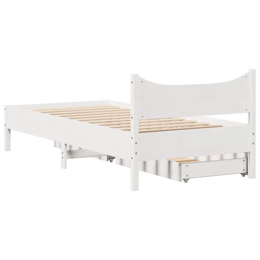 Letto singolo | Letto per adulti | Giroletto con Cassetti Bianco 75x190 cm Legno Massello di Pino - Image 8