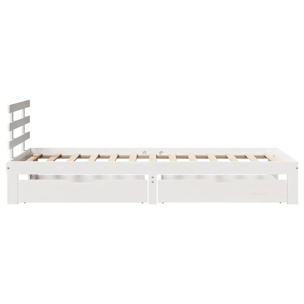 Letto singolo | Letto per adulti | Giroletto con Cassetti Bianco 90x190 cm Legno Massello di Pino - Image 5