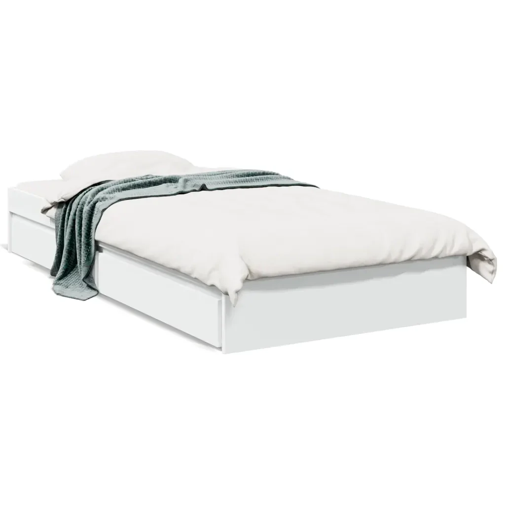 Letto singolo | Letto per adulti | Giroletto con Cassetti Bianco 90x200 cm in Legno Multistrato