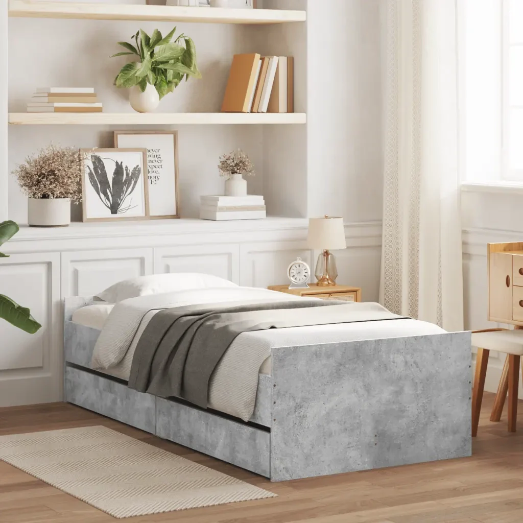 Letto singolo | Letto per adulti | Giroletto con Cassetti Grigio Cemento 75x190 cm Small Single - Image 2