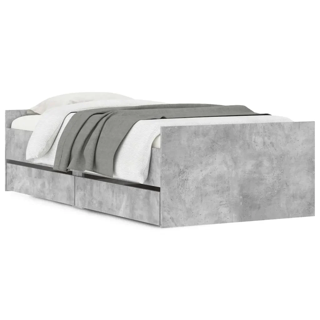 Letto singolo | Letto per adulti | Giroletto con Cassetti Grigio Cemento 90x190 cm