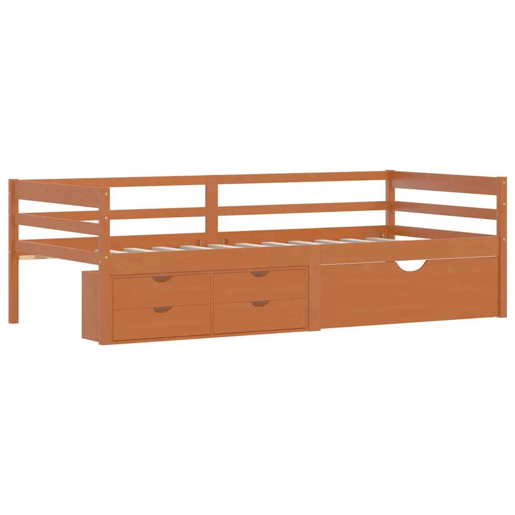 Letto singolo | Letto per adulti | Giroletto con Cassetti Grigio Scuro in Legno di Pino 90x200 cm - Image 4