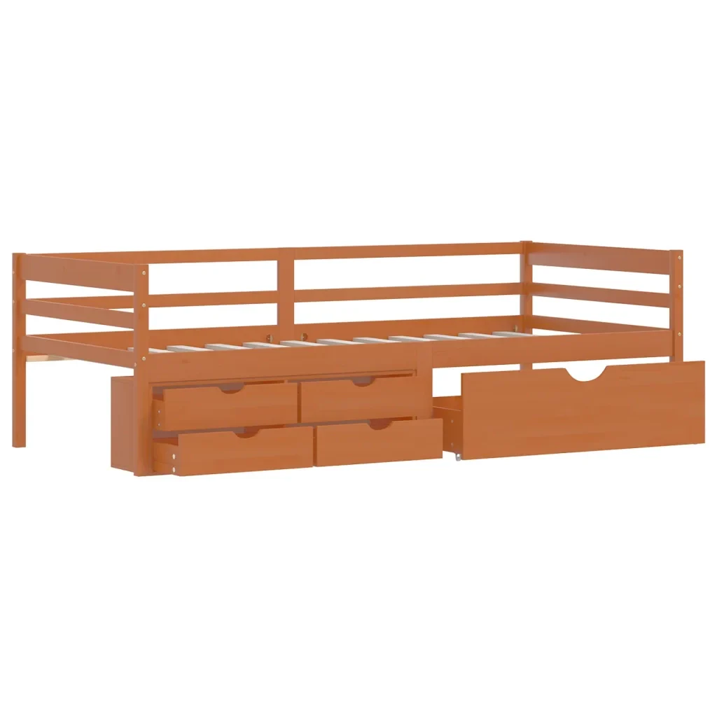 Letto singolo | Letto per adulti | Giroletto con Cassetti Grigio Scuro in Legno di Pino 90x200 cm - Image 7