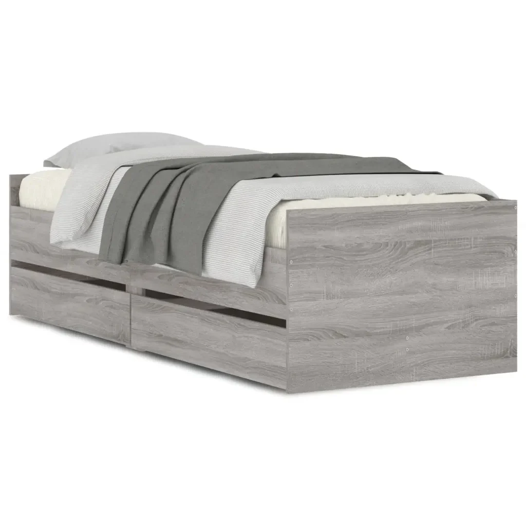 Letto singolo | Letto per adulti | Giroletto con Cassetti Grigio Sonoma 100x200 cm