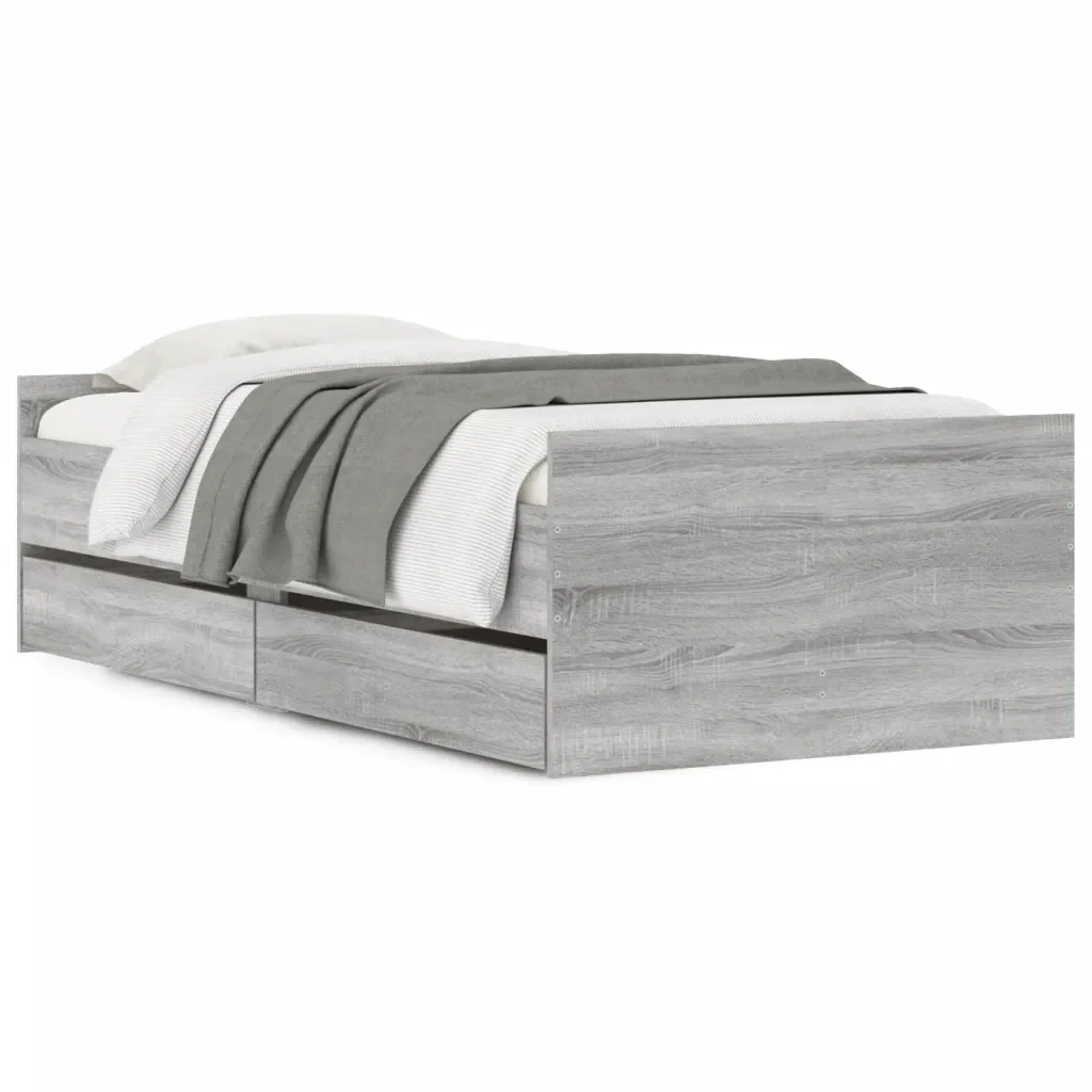 Letto singolo | Letto per adulti | Giroletto con Cassetti Grigio Sonoma 75x190 cm Small Single