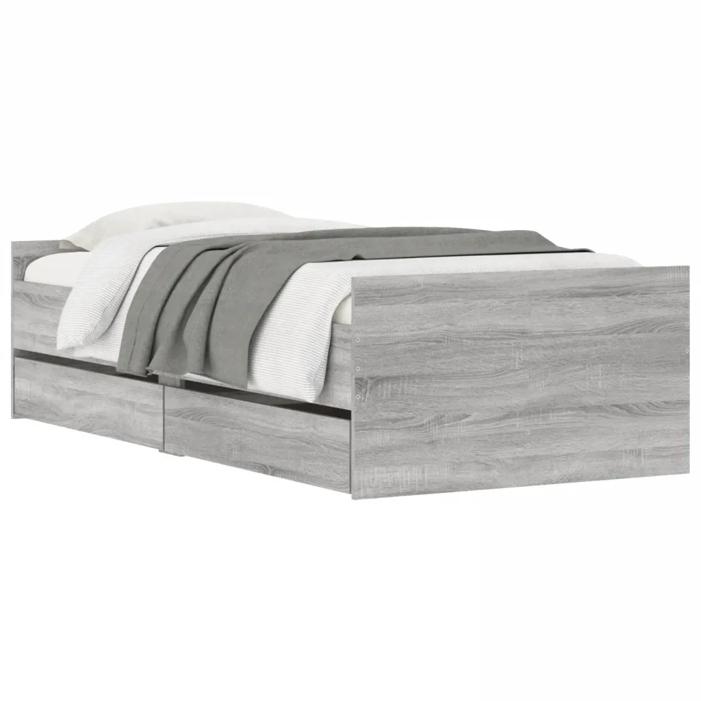 Letto singolo | Letto per adulti | Giroletto con Cassetti Grigio Sonoma 90x190 cm - Image 3