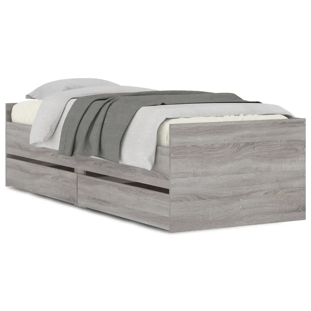 Letto singolo | Letto per adulti | Giroletto con Cassetti Grigio Sonoma 90x190 cm