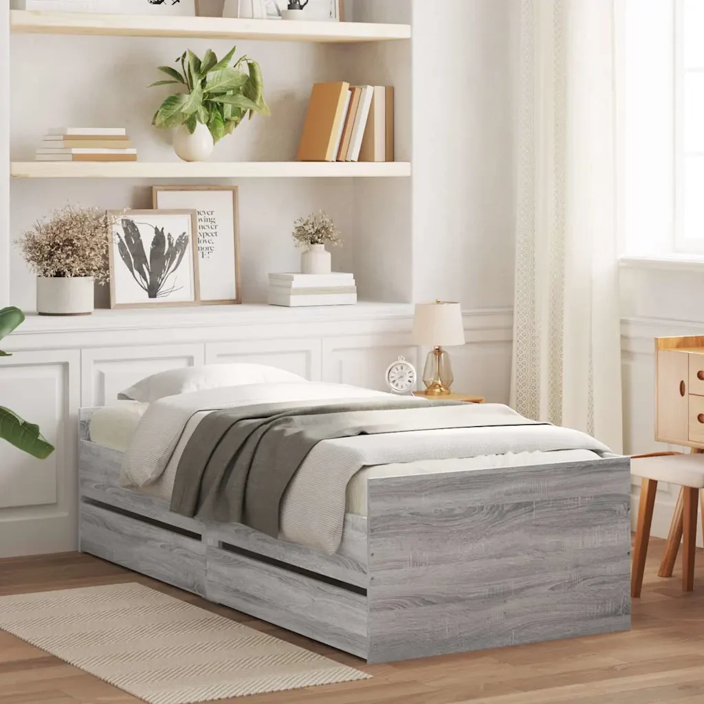 Letto singolo | Letto per adulti | Giroletto con Cassetti Grigio Sonoma 90x190 cm - Image 2