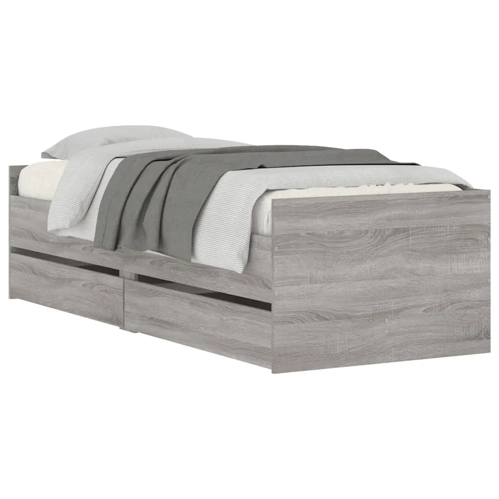 Letto singolo | Letto per adulti | Giroletto con Cassetti Grigio Sonoma 90x190 cm - Image 4