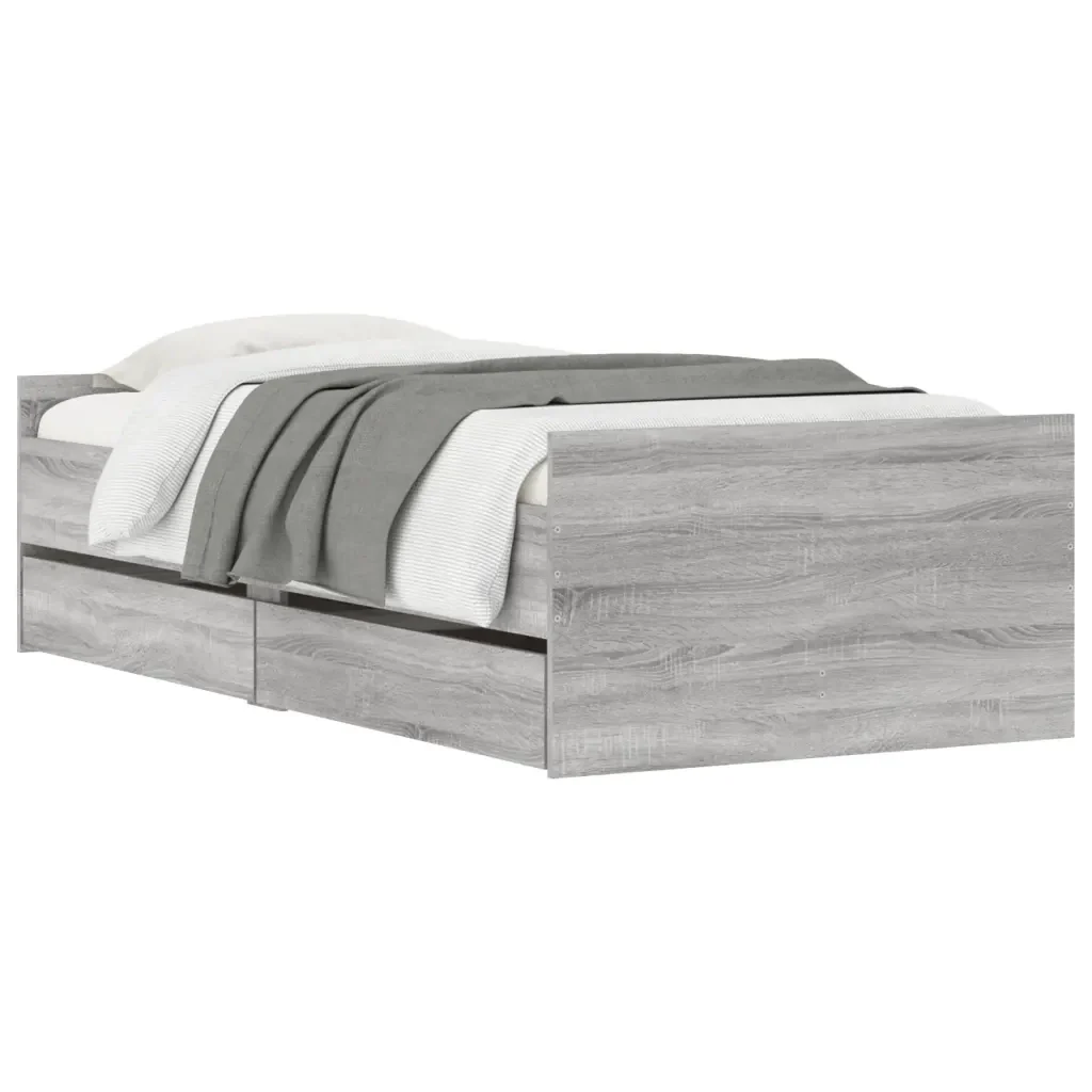 Letto singolo | Letto per adulti | Giroletto con Cassetti Grigio Sonoma 90x200 cm - Image 4