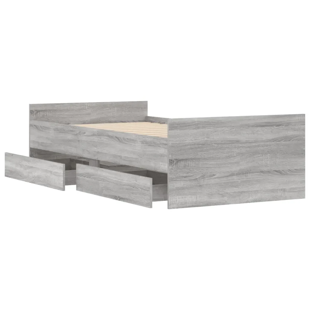 Letto singolo | Letto per adulti | Giroletto con Cassetti Grigio Sonoma 90x200 cm - Image 5