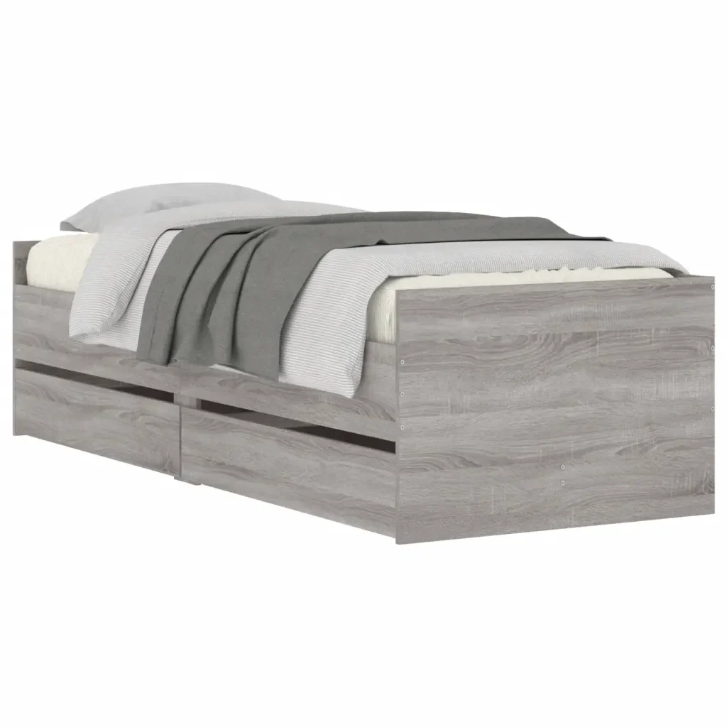 Letto singolo | Letto per adulti | Giroletto con Cassetti Grigio Sonoma 90x200 cm - Image 4