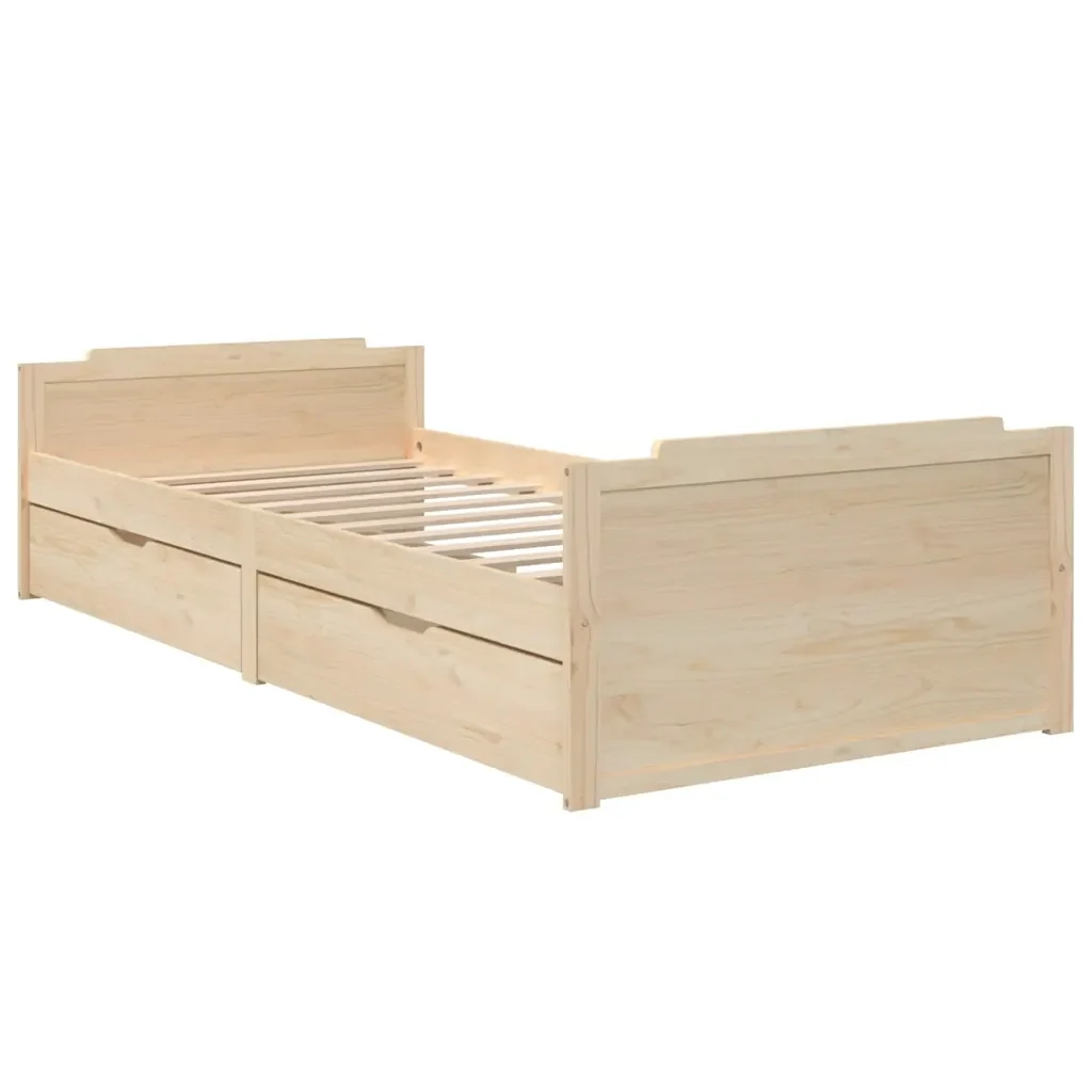 Letto singolo | Letto per adulti | Giroletto con Cassetti in Legno Massello di Pino 90x200 cm - Image 3