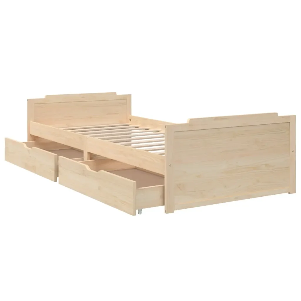 Letto singolo | Letto per adulti | Giroletto con Cassetti in Legno Massello di Pino 90x200 cm - Image 6