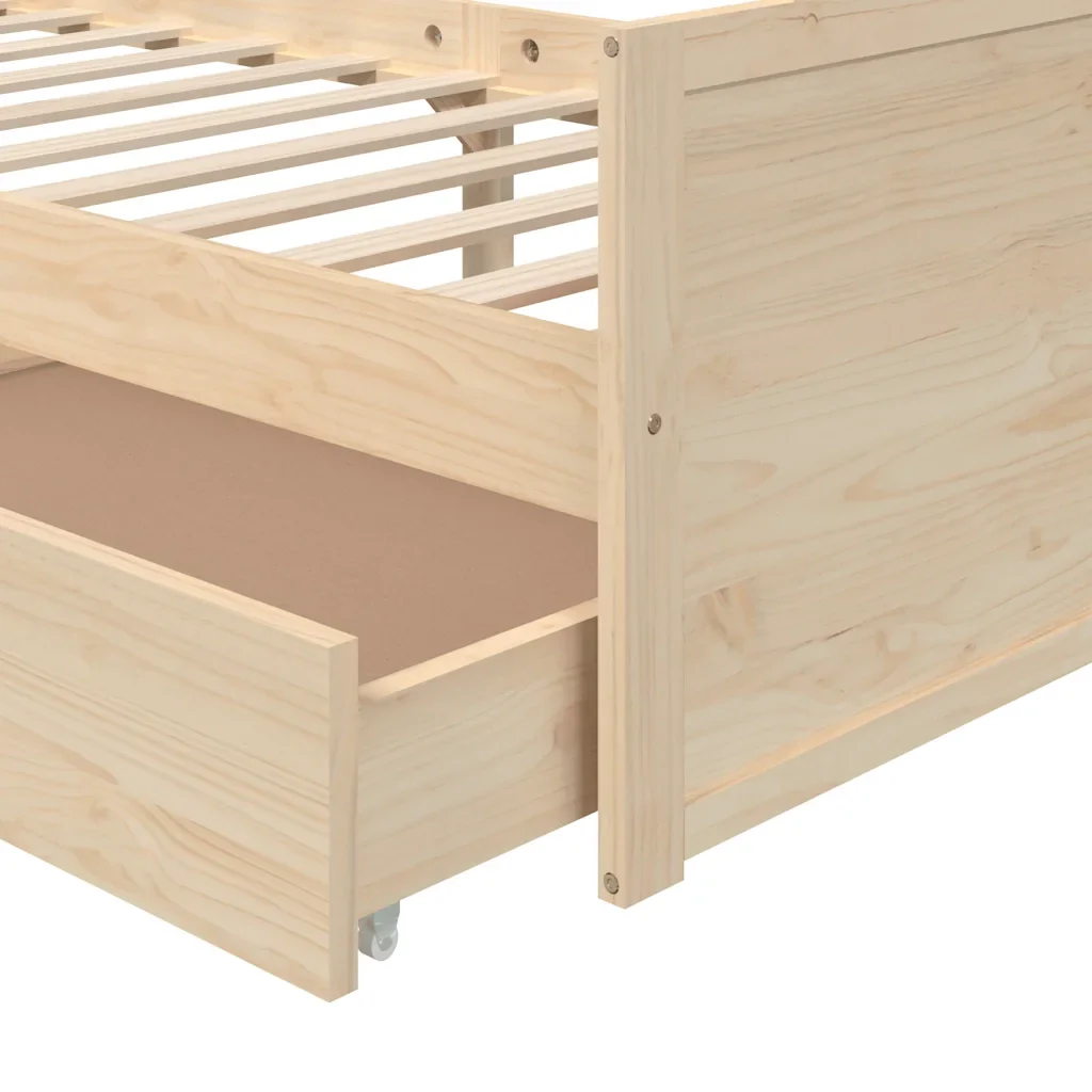 Letto singolo | Letto per adulti | Giroletto con Cassetti in Legno Massello di Pino 90x200 cm - Image 7