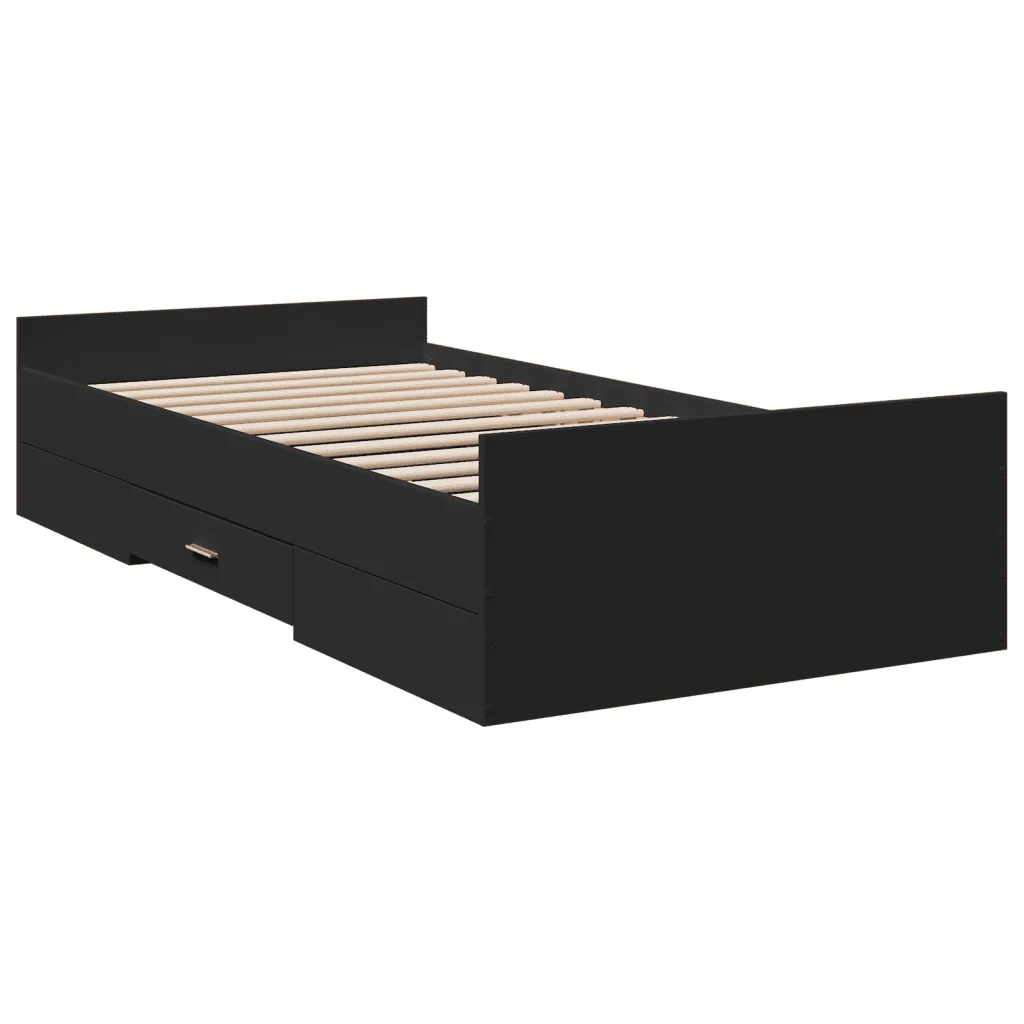 Letto singolo | Letto per adulti | Giroletto con Cassetti Nero 75x190 cm in Legno Multistrato - Image 6